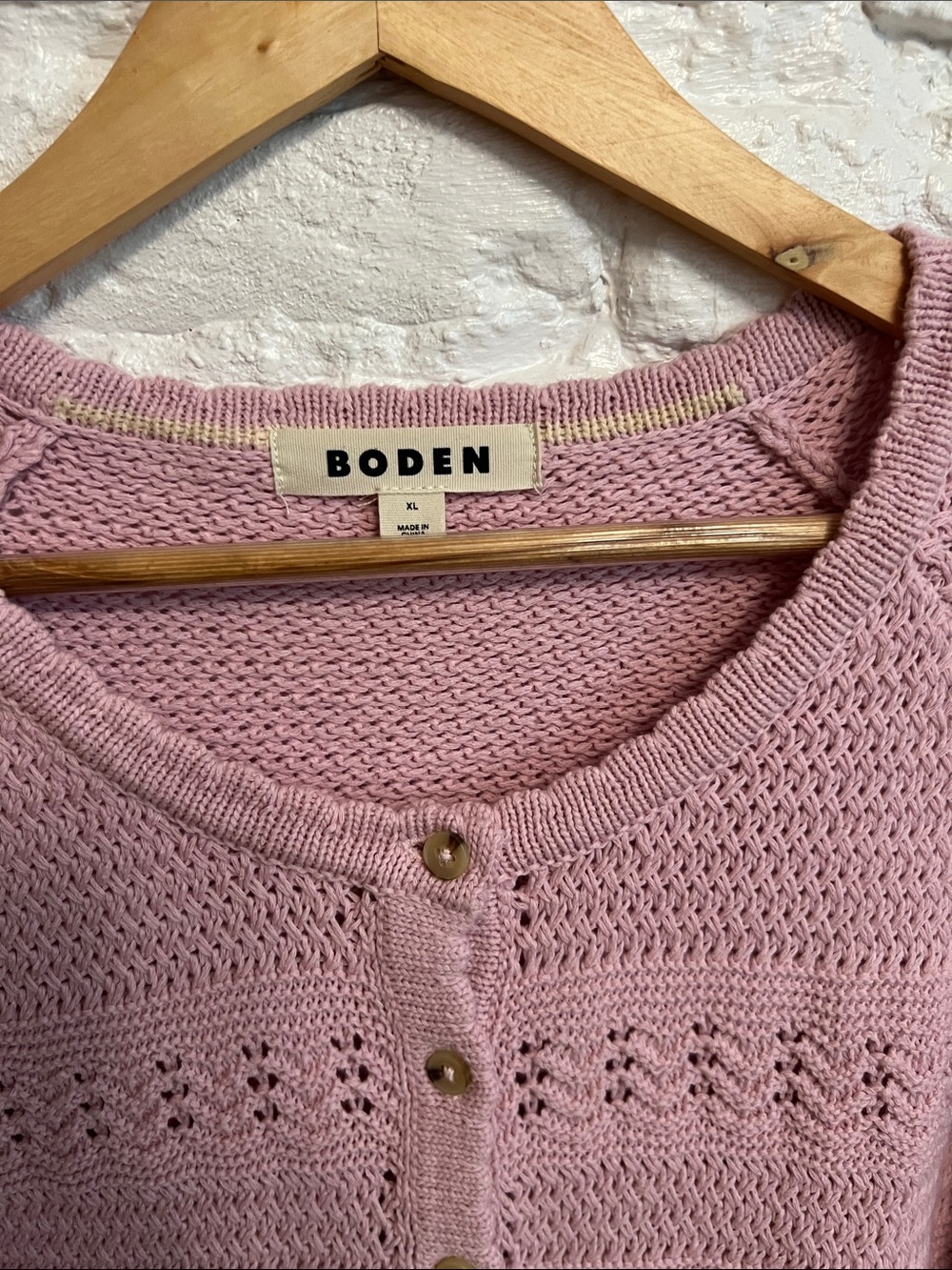 Boden Mauve Pink Openwork Button-Front Short Sleeve Cardigan - Picture 3 of 6